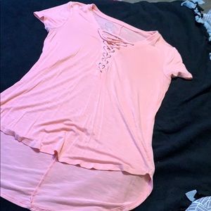 Pink Top with laced up neck line